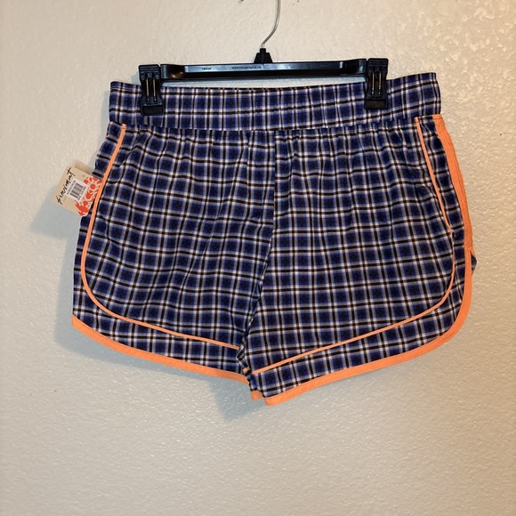 NWT Free People Varsity Blues Short Print Plaid Neon Clementine size M - Picture 7 of 11